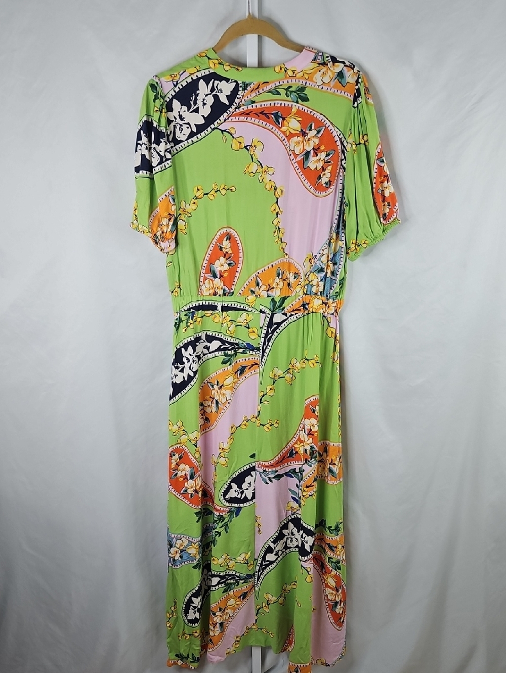 MSK Green Paisley-Print Maxi Dress Hi-Low with Pink & Orange Accents Size Large - Picture 7 of 7